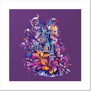 Vintage Purple Magical Flowers Castle Blossom chateau Princess Queen Castle Posters and Art